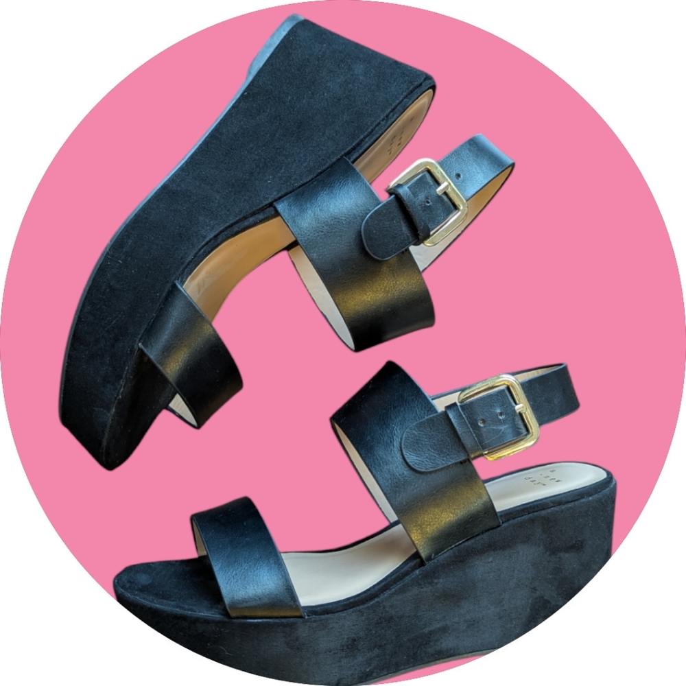 Black Platform Wedge Sandal - W8.5